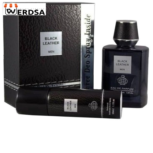 ادو پرفیوم مردانه فراگرنس ورد مدل Black Leather به همراه اسپری فراگرنس