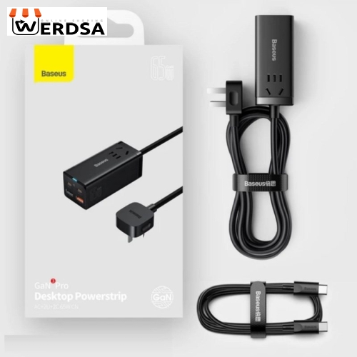 شارژر رومیزی باسئوس مدل GaN3 Pro-65W به همراه کابل USB-C