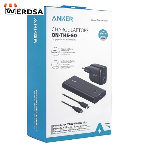 شارژر همراه انکر مدل B1376L11 ظرفیت 26800 میلی آمپر ساعت به همراه شارژر دیواری و کابل تبدیل USB-C