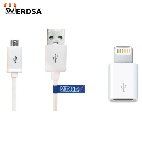کابل تبدیل USB به microUSB مکا مدل MCU68 طول 1.5 متر به همراه مبدل microUSB به لایتنینگ