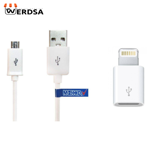 کابل تبدیل USB به microUSB مکا مدل MCU66 طول 1.2 متر به همراه مبدل microUSB به لایتنینگ