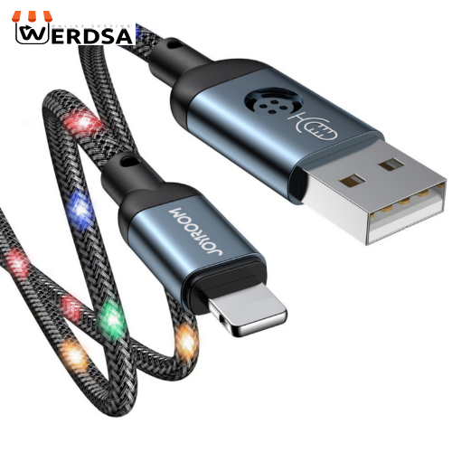 کابل تبدیل USB به لایتنینگ جوی روم مدل چراغ دار طول 1.2 متر