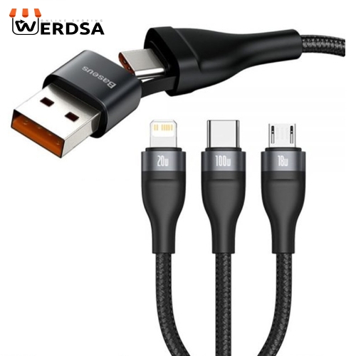 کابل تبدیل USB به microUSB / لایتنینگ / USB-C باسئوس مدل CA2T3-06 طول 1.2 متر