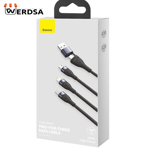 کابل تبدیل USB به microUSB / لایتنینگ / USB-C باسئوس مدل CA2T3-06 طول 1.2 متر