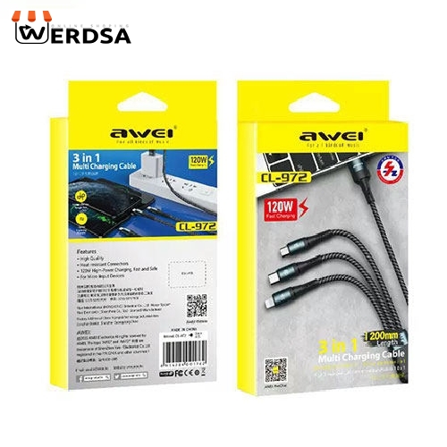 کابل تبدیل USB به microUSB /USB-C / لایتنینگ اوی مدل CL-972 طول 1.2 متر