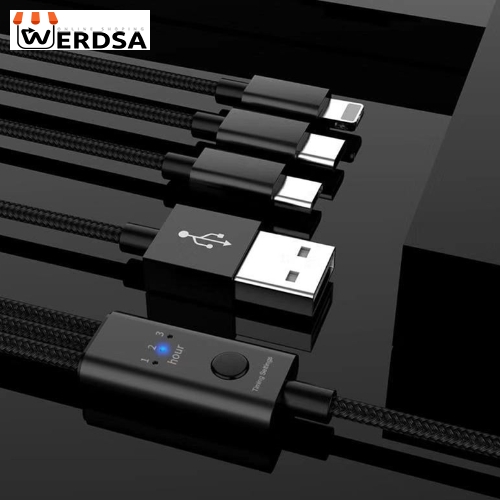 کابل تبدیل USB به MicroUSB / USB-C / لایتنینگ مدل QC-200 طول 1.2 متر