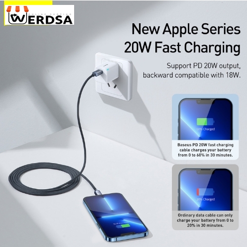کابل تبدیل USB-C به لایتنینگ باسئوس مدل Crystal Shine Series طول 1.2 متر