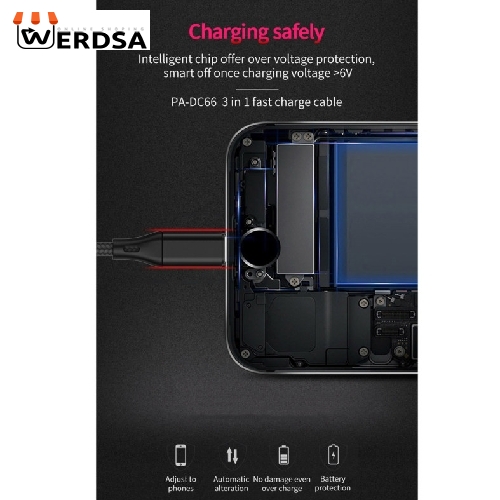 کابل تبدیل USB به MicroUSB / USB-C / لایتنینگ پاواریال مدل DC66 طول 1.2 متر