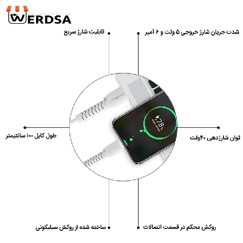 کابل تبدیل USB به لایتنینگ مدل PA-DC97 طول 1 متر