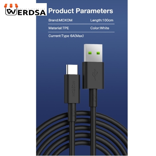 کابل تبدیل USB به USB-C موکسوم مدل MX-CB17 6A 50W طول 1.2 متر