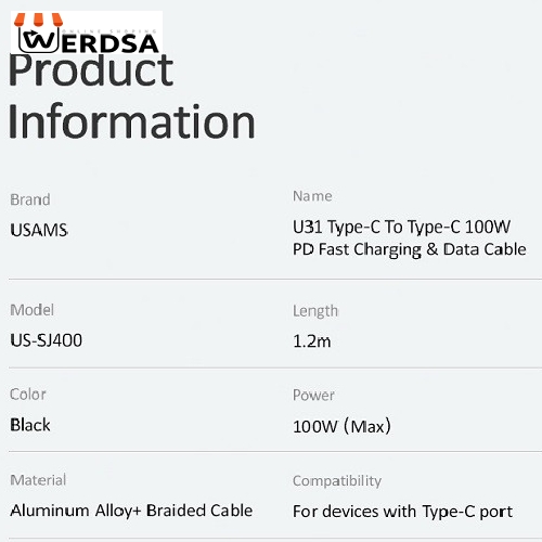 کابل تبدیل USB-C یوسمز مدل US-SJ400 U31 طول 1.2 متر
