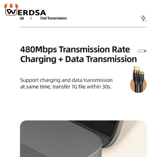 کابل تبدیل USB-C به لایتنینگ یوسمز مدل US-SJ489 20W طول 1.2 متر